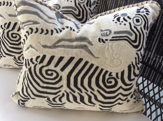 Clarence House Pillow Cover in White Taupe Black Tibet Dragon Design 23x20 Etsy