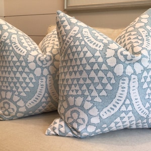 Thibaut “Chamomile “ in spa blue pillow covers