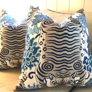 Tibet &quot;Tigerauge&quot; Chinoiserie Bezug-BLAU