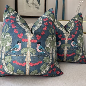 GP and J Baker “Birds and Cherries&quot; In indigo blue Pillow Cover(s)