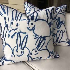 Groundworks for Lee Jofa -Hunt Slonem "Bunny Hutch" in navy and white-with Navy cord-pillow cover