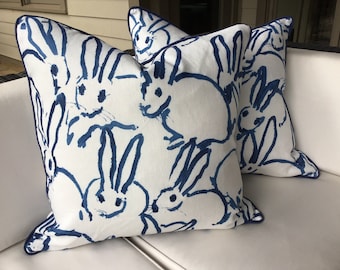 Groundworks for Lee Jofa -Hunt Slonem "Bunny Hutch" in navy and white-with Navy cord-pillow cover