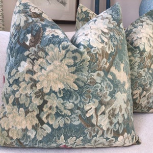 Scalamandre “Marly” cut and uncut blue green verdure velvet