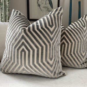 Schumacher's "Vanderbilt" in Dove Gray Pillow Covers