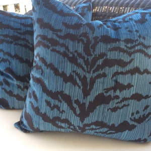 Scalamandre pillow cover  in Ocean Blue and Black "Le Tigre" Velvetv- black velvet Backing