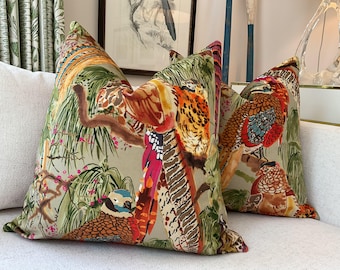 VELVET Mulberry for Lee Jofa GAME BIRDS in fig and multi pillow cover
