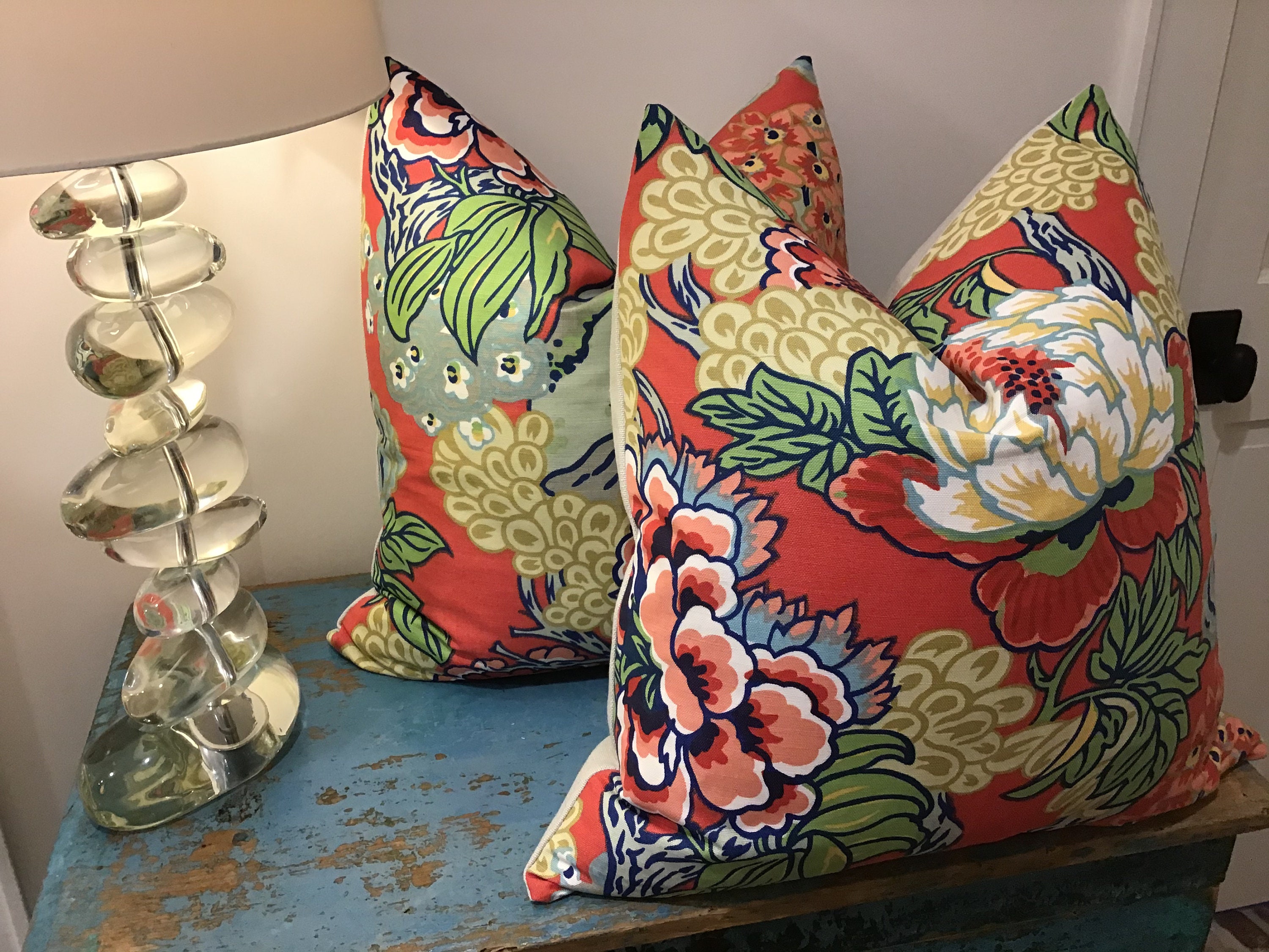 Thibaut Honshu Cover in Coral and Green Etsy