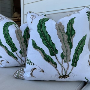 G.P. And J. Baker Pillow Cover in Green and Brown "Fern" Pattern