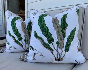 G.P. And J. Baker Pillow Cover in Green and Brown "Fern" Pattern