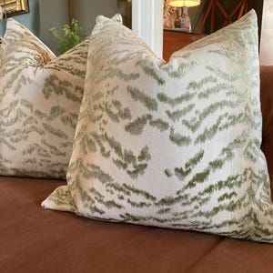 Cowtan and Tout Pillow cover "RAJAH" in Sage Tiger -Velvet Backing
