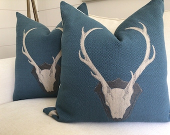 Uncle Buck TEAL antler pillow cover