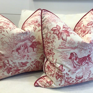 Brunschwig and fils “On Point”-Hunting Toile in Red and Cream with Red Cord-pillow covers