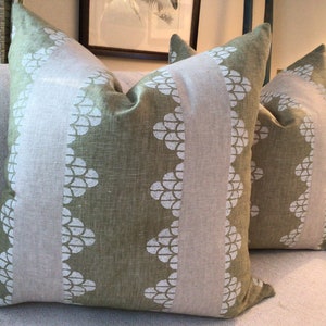 THIBAUT “Dhara Stripe” in Soft Olive pillow covers