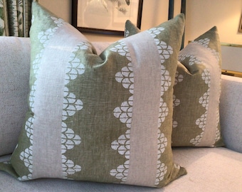 THIBAUT “Dhara Stripe” in Soft Olive pillow covers