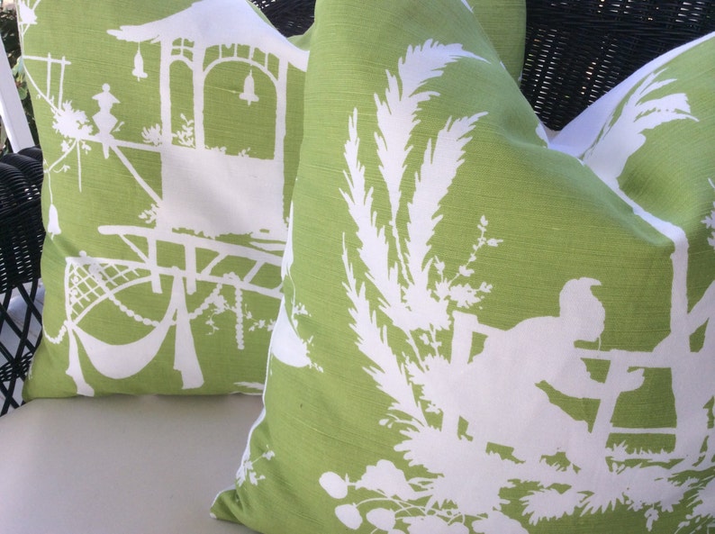 Thibaut Pillow Covers in Green and White South Seas Linen image 2