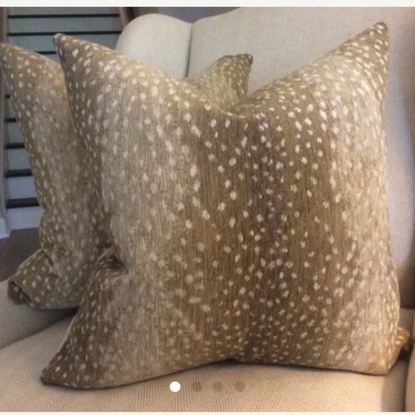 ANTELOPE by Lee Industries-chenille pillow cover in khaki with velvet or antelope backg