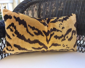 Scalamandre "Tigre"Pillow Cover in Gold and Black Silk Velvet, 13 x 23