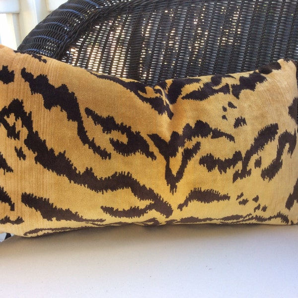 Scalamandre Pillow Cover in Gold and Black "Le Tigre" Silk Velvet,