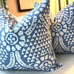 Thibaut “Chamomile “ in blue and white  pillow covers
