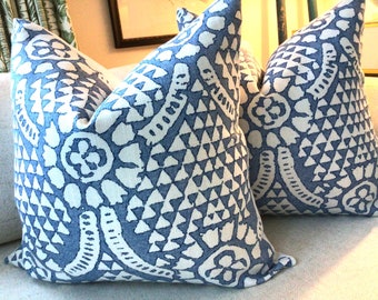 Thibaut “Chamomile “ in blue and white  pillow covers