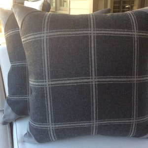 Colefax and Fowler “Lisle Check” in charcoal wool- velvet corners and back pillow covers