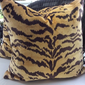 Scalamandre Pillow Cover in Le Tigre and Chocolate Velvet,