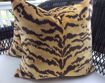 Scalamandre Pillow Cover in Le Tigre and Chocolate Velvet,