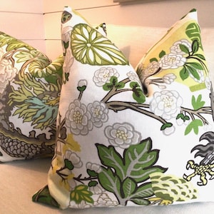 Schumacher Pillow Cover in Chiang Mai Dragon Citrus Linen, A Pair