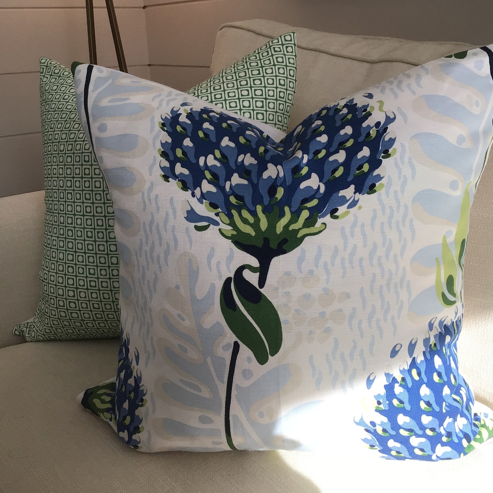 THIBAUT TIVERTON in Blue and Green Floral Pillow Cover Etsy
