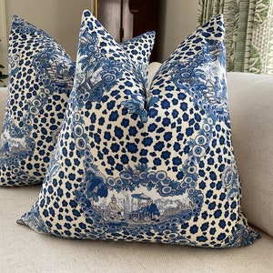 Brunschwig & Fils Chinese Leopard Toile Porcelain Fabric -Pillow cover
