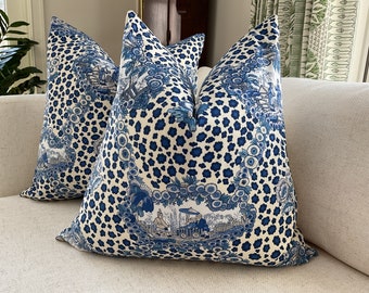 Brunschwig & Fils Chinese Leopard Toile Porcelain Fabric -Pillow cover