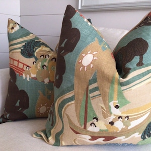 Schumacher Pillow Cover in Pearl River In jade colorway