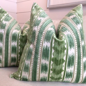 Brunschwig and Fils "Bayeaux" Velvet in Fern Pillow Covers