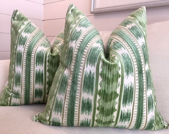 Brunschwig and Fils "Bayeaux" Velvet in Fern Pillow Covers