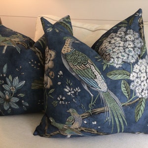 Anna French for Thibaut “Villeneuve” in navy and green  bird and floral cover