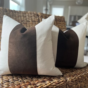 Classic Espresso Brown Velvet Panel  with Oatmeal Linen Pillow Cover