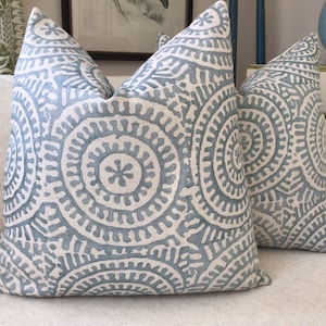 Thibaut “Kasai “ in aqua pillow covers