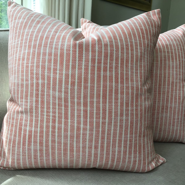 Thibaut “BAYSIDE STRIPE”  in coral and white stripe. Inside Out performance Fabric