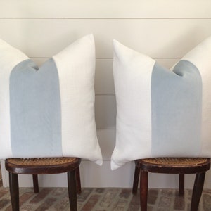 Classic with Baby Blue Velvet Panel pillow cover