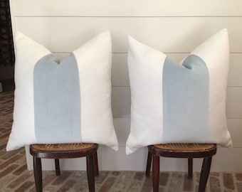 Classic with Baby Blue Velvet Panel pillow cover