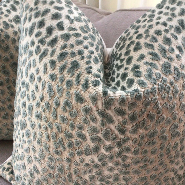 Cowtan and Tout "Ocelot" in celadon pillow covers