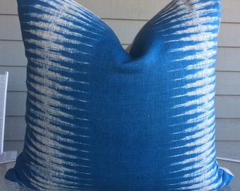 Peter Dunham Pillow Cover in Blue and Oatmeal Ikat Zig Zag