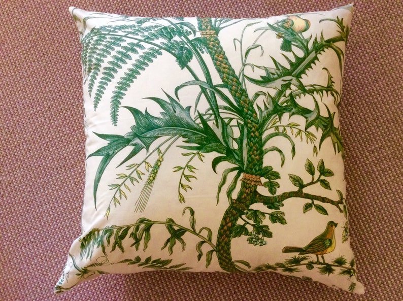 Brunschwig and Fils Bird and Thistle in green pillow cover image 2
