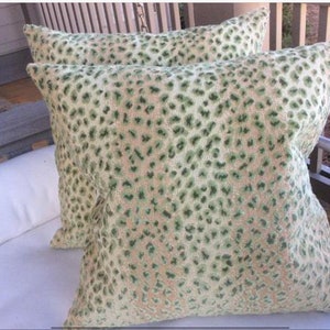 Cowtan and Tout "Ocelot" in jade pillow covers