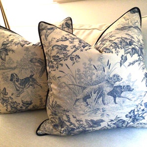Brunschwig and Fils in navy &quot;On Point&quot; cream background pillow cover