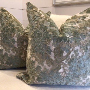 Cowtan and Tout cut velvet &quot;WALDEN&quot; in Sage green Pillow Covers