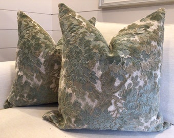 Cowtan and Tout cut velvet "WALDEN" in Sage green Pillow Covers