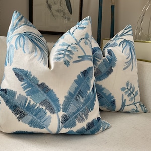 Brunschwig and Fils “Martil Emb” in blue embroidered pillow cover(s)