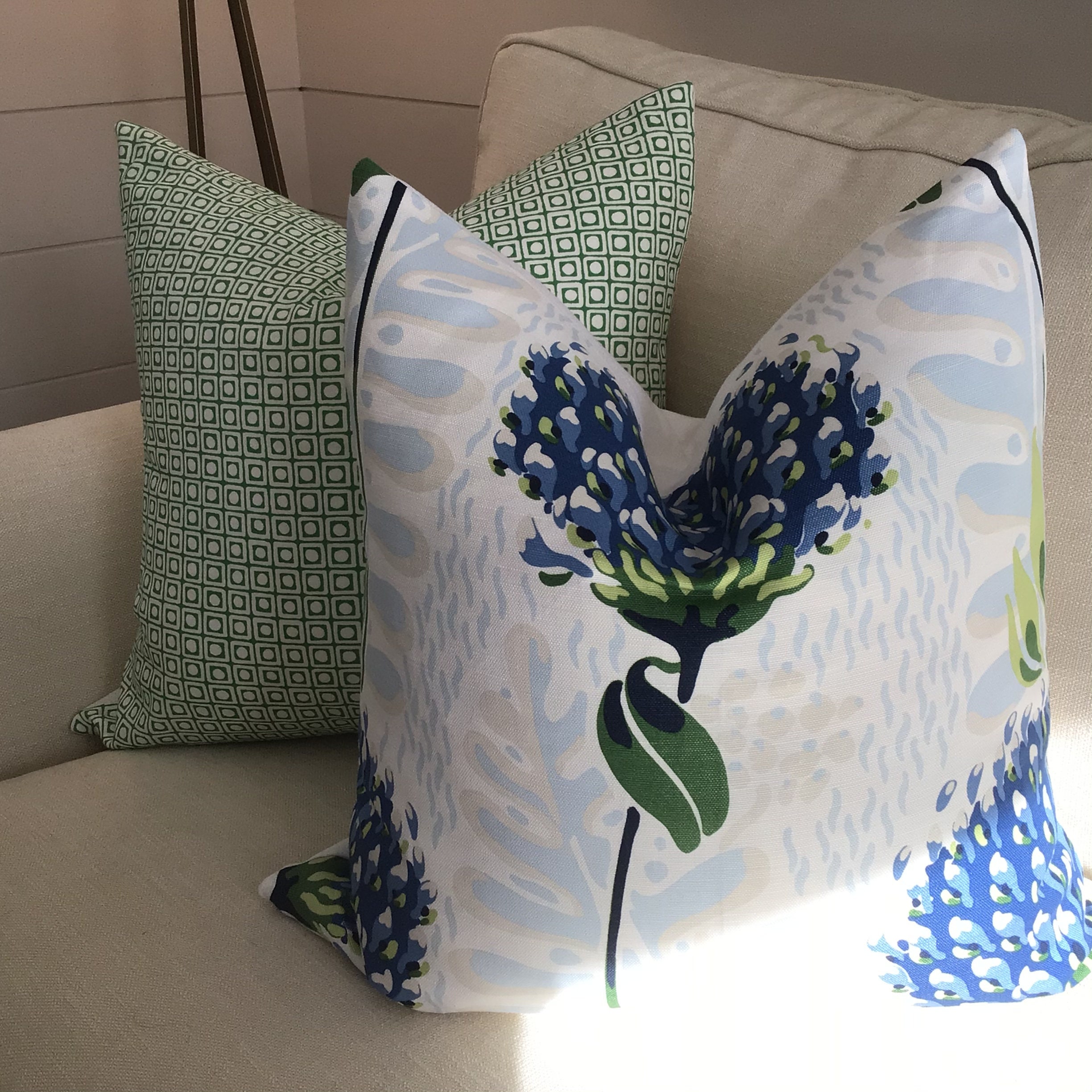 THIBAUT TIVERTON in Blue and Green Floral Pillow Cover Etsy