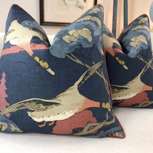 Lee Jofa “Flying Ducks in Red and Blue pillow covers
